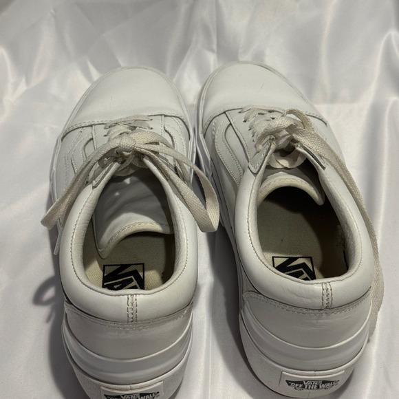 Vans Old Skool Stacked White Leather Platform Sneakers Womens 7.5 - Picture 5 of 12